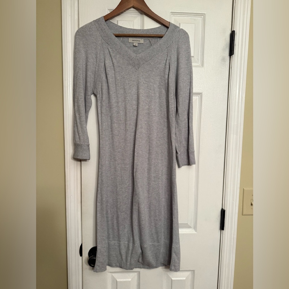 Merona  Light Gray Long Sleeve sweater knit Dress $48 Anthropologie large